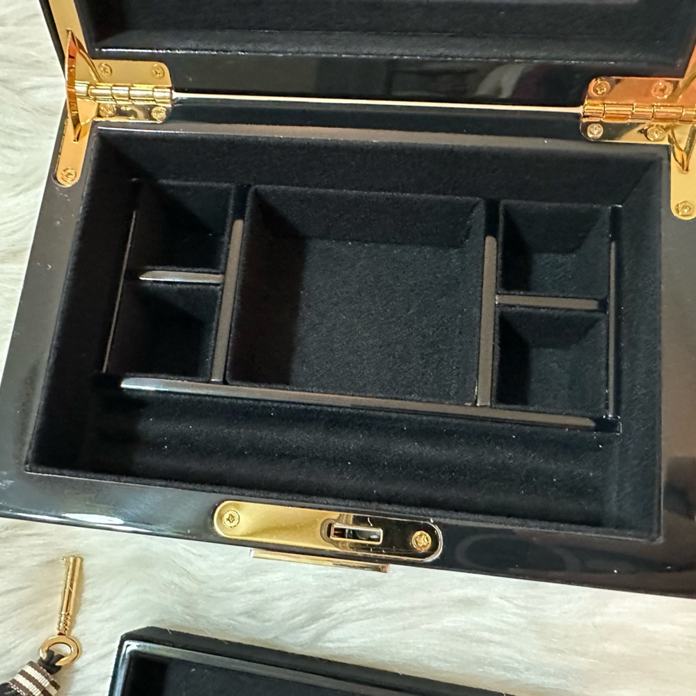 HENRI BENDEL BROWN AND WHITE STRIPES AND SPOTS “HOT FOR DOTS” LAQUER JEWELY BOX - Picture 7 of 14